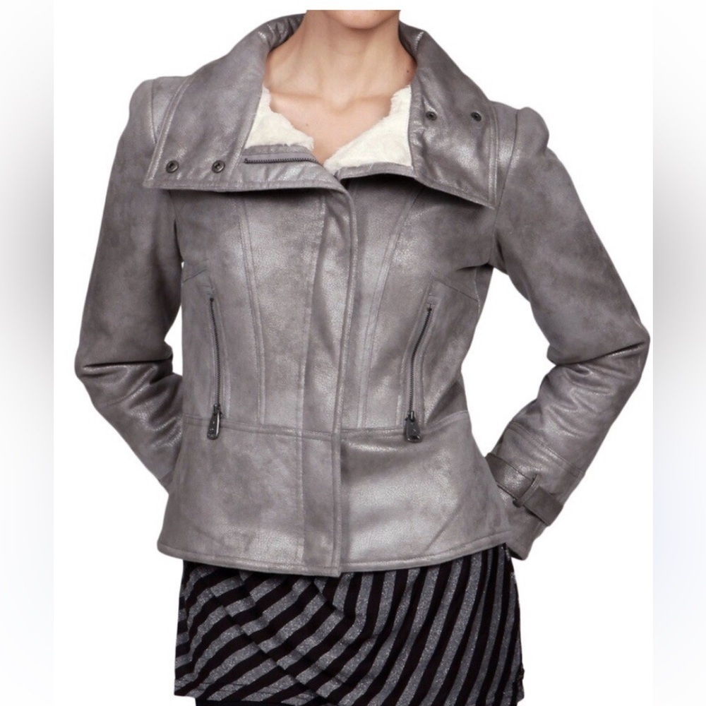 Via Spiga Women's Silver Leather Jacket